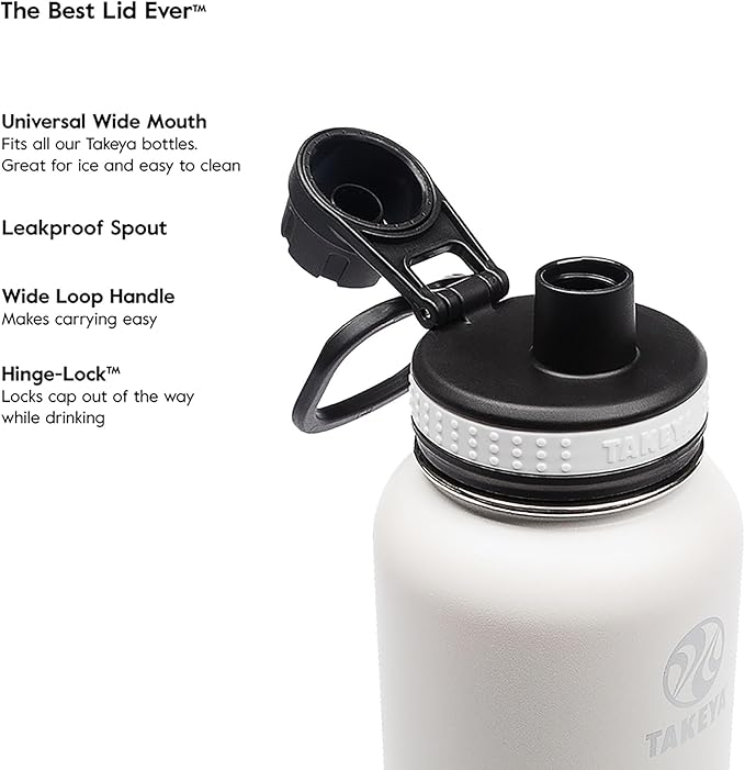 Takeya Originals Vacuum-Insulated Stainless-Steel Water Bottle, 24oz, White