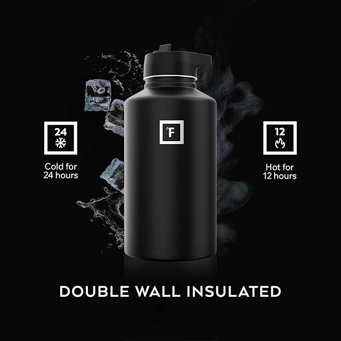 IRON °FLASK Camping & Hiking Hydration Flask with Straw, Wide Mouth Insulated Stainless Steel Sports Water Bottle - Lavender 64 oz - Straw (1 Lid)