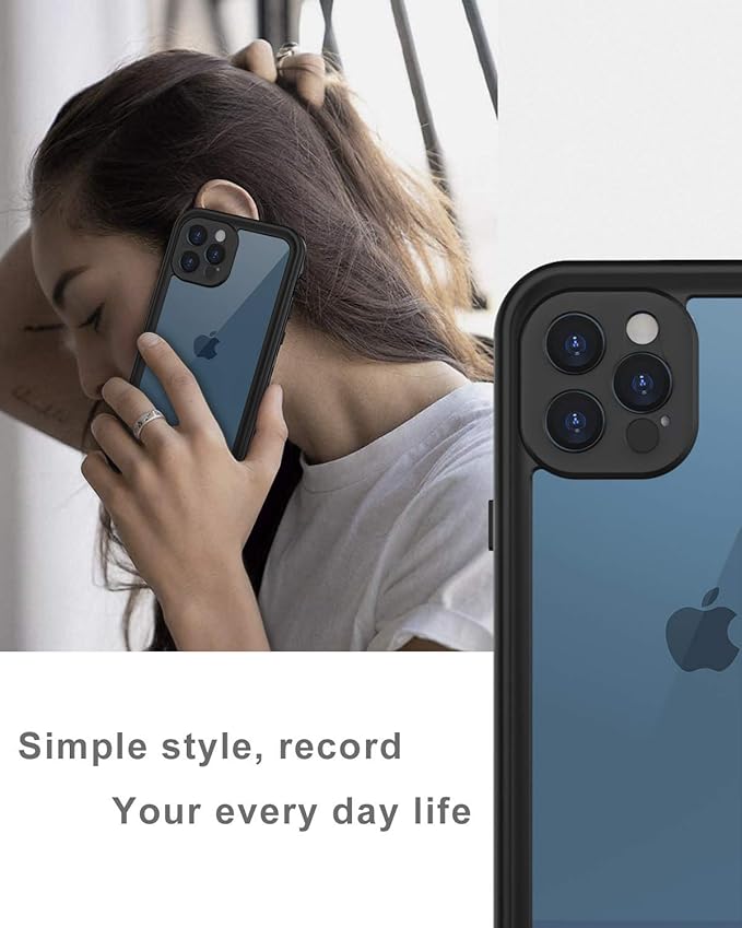 Design for iPhone 12 Pro Waterproof Case, Full Body Shockproof Case with Screen Protector, Dust Proof Phone Cover for iPhone 12 Pro 6.1 Inch (Black)