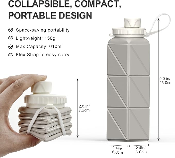 BEAUTAIL Collapsible Water Bottles 20.6oz, Silicone Foldable Portable Travel Water Bottle, BPA-Free, Leakproof Reusable for Traveling Camping Hiking Cycling Sports Outdoor, 2 Pack (Blue+Starlight)