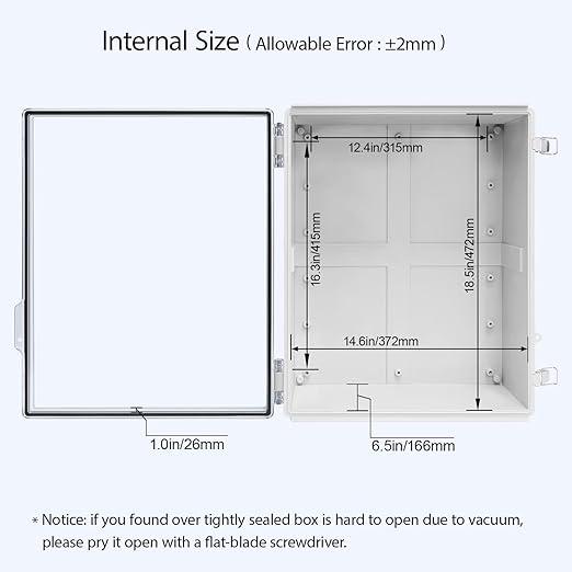 LeMotech Electrical Box, IP67 Waterproof Hinged Clear Cover Stainless Steel Latch Junction Box, ABS Plastic Electrical Enclosure with Mounting Plate,Wall Brackets, Cable Glands,19.6"x15.7"x7.8",Grey