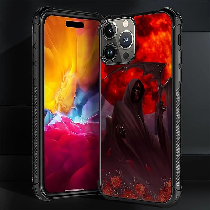 for iPhone 16 Pro Max Case, Death by The Red Moon Pattern Graphic Design Girl Boy Soft Silicone Hard Acrylic Shock Protection for iPhone 16 Pro Max