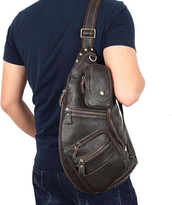 Leather Sling Bag Crossbody Backpack for Men Women Travel Outdoor Sports Hunting Hiking Large Capacity Cool Shoulder Chest Pack Bags Daypack