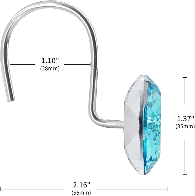 MitoVilla Teal Blue Shower Curtain Hooks Rings, Metal Shower Hooks for Turquoise Shower Curtain & Liner, Aqua Rust Proof Shower Rings for Curtain and Shower Rod, 12 Pack Bathroom Set