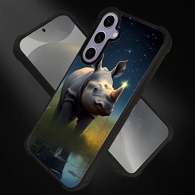 for Samsung Galaxy S24 S25 Case, Rhino Water Marshes Pattern Graphic Design Girl Boy Soft Silicone Hard Acrylic Shock Protection for Samsung Galaxy S24 S25