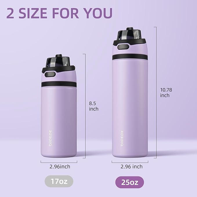 BJPKPK 25oz Insulated Water Bottle with 2-1 Straw Spout Lid, Stainless Steel Metal Water Bottles with Carry Handle, BPA Free, Leak-Proof, Fits in Car Cup Holder, Thermo for Sports,Lavender