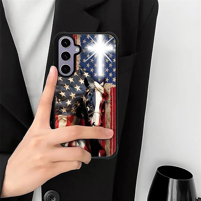 for Samsung Galaxy S24 S25 Case, Red American Flag Horse Cross Pattern Graphic Design Girl Boy Soft Silicone Hard Acrylic Shock Protection for Samsung Galaxy S24 S25