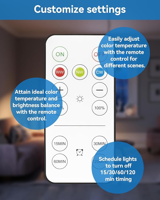 WirelessGlow Rechargeable Light Bulbs with Remote, 3 Color Temperatures and Dimmable Battery Operated Light Bulbs, Touch Control + USB Rechargeable Battery Light Bulb, A19, 2 Pack