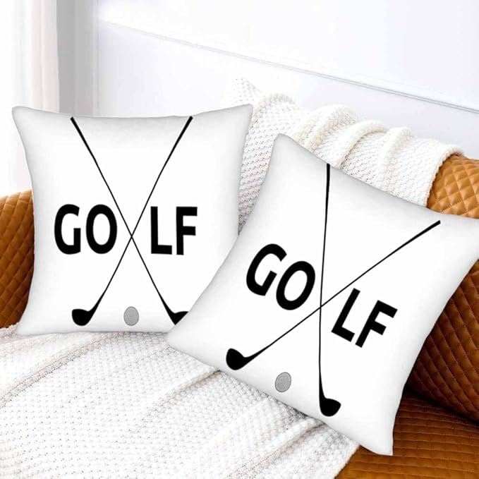 Black Golf Clubs Pillow Covers 18 X 18 Sports Themed Decor Symbol Golf Set of 2 Pillow Cases Square Velvet Outdoor Throw Cushion Pillowcases Decorative for Home Bed Sofa Couch Hotel