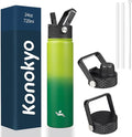 Konokyo Insulated Water Bottle 24oz Stainless Steel Sport Bottles with 3 Lids,Bamboo Grove