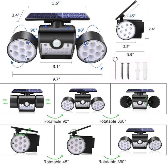 Solar Lights Outdoor, 30 LED Solar Security Lights with Motion Sensor Outdoor Spotlights IP65 Waterproof 360° Adjustable Solar Wall Lights Outdoor for Yard Garage Patio Porch, 4 Pack