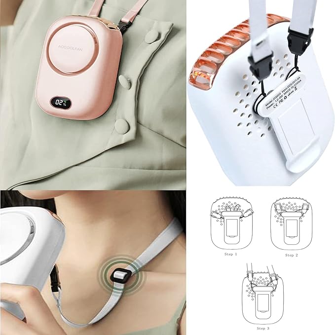AOCOOLFAN Portable Neck Fan, Mini Small Personal Handheld Fan USB Rechargeable 3 Speed for Girls Boys Woman Eyelash Travel Home Office Outdoor (Pink)