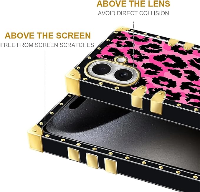 for iPhone 17 Case Luxury Golden Decoration for Girl Women Soft TPU Shockproof Protective Hard PC Back for iPhone 17 Crazy Pattern Pink Black Leopard
