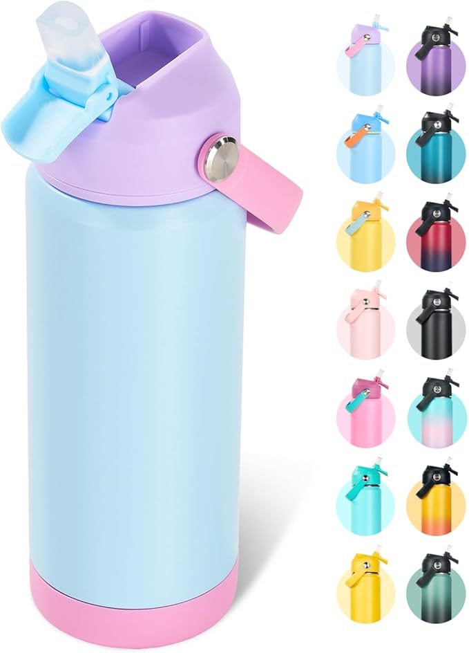 Fijinhom 18oz Insulated Stainless Steel Water Bottle, Wide Mouth Double Wall Vacuum, Silicone Straw, Sweat & Leak Proof, BPA Free Insulated Water Flask for Travel, Keep Cold 24h Hot 12h, Light Purple