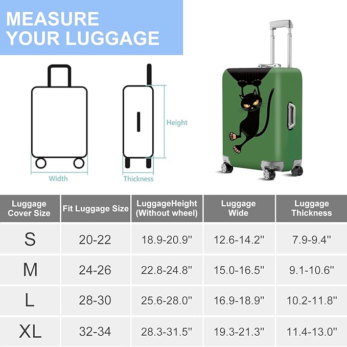 ANNA QUEEN Black Cat Hanging Cartoon Luggage Cover,Cute Stretchable Suitcase Protector Sleeve,Washable Fit for 24-26 Inch Checked Baggage,Water Resistant Durable Luggage Protector