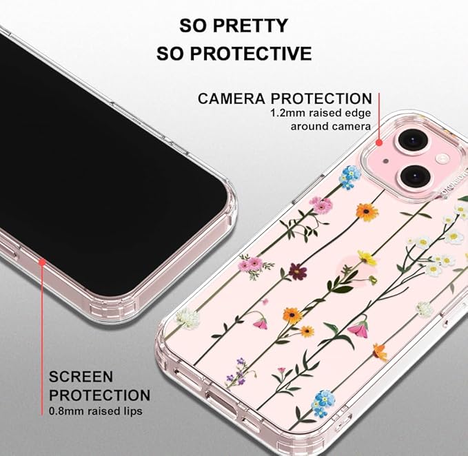 MOSNOVO Case for iPhone 15, [Buffertech 6.6ft Military-Grade Drop Protection] [Anti Peel Off Tech] Clear TPU Bumper Phone Case Cover Design - Wildflowers