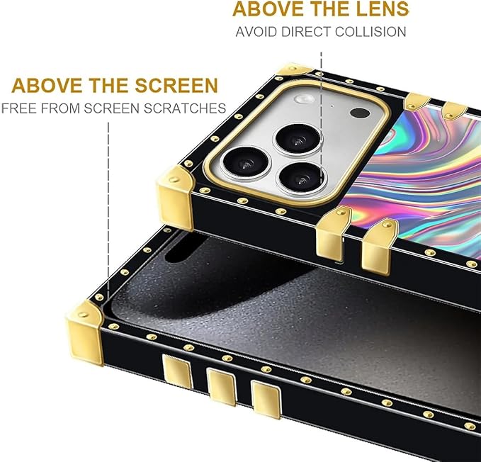 for iPhone 17 Pro Max Case Luxury Golden Decoration for Girl Women Soft TPU Shockproof Protective Hard PC Back for iPhone 17 Pro Max Crazy Pattern Holographic Abstract Iridescent Textures