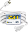 25ft Outdoor Extension Cord - 16/3 Heavy Duty SJTW Waterproof White Electrical Cable with 3 Prong Grounded Plug for Safety, Great for Lawn and Major Appliances