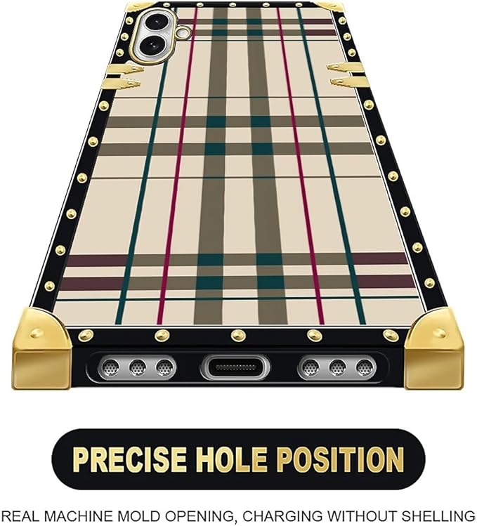 for iPhone 17 Case Luxury Golden Decoration for Girl Women Soft TPU Shockproof Protective Hard PC Back for iPhone 17 Crazy Pattern Black Red Beige Stripes