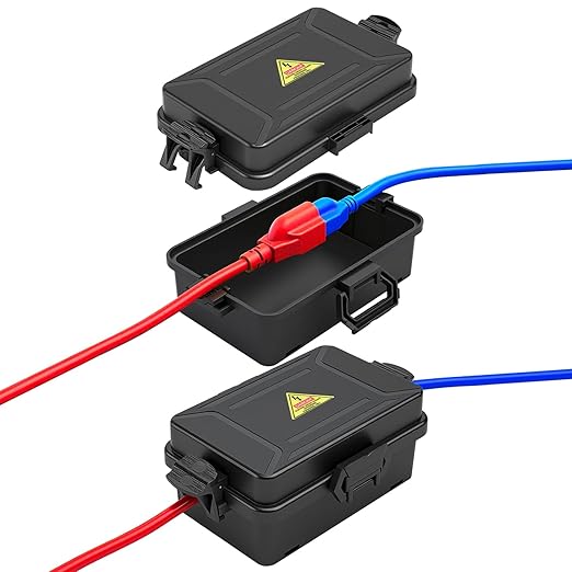 Mini Outdoor Electrical Box, IP54 Waterproof Extension Cord Cover (Inside 6.2 x 3.9 x 1.65 inches) Weatherproof Connection Box for Plug,Connector, Power Cord, Festive Light(2 PCS Black)