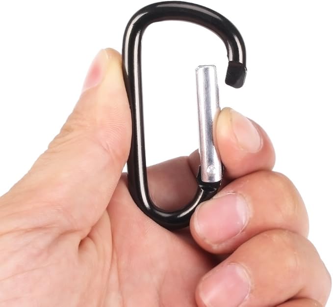 20 Pack 2.5" D Shape Aluminum Large Carabiner Clip Lock Hooks Spring Snap Keychain Spring-loaded Gate Carabiners (Black)