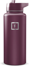 IRON °FLASK Camping & Hiking Hydration Flask with Straw, Wide Mouth Insulated Stainless Steel Sports Water Bottle - Burgundy 32 oz - Straw (1 Lid)