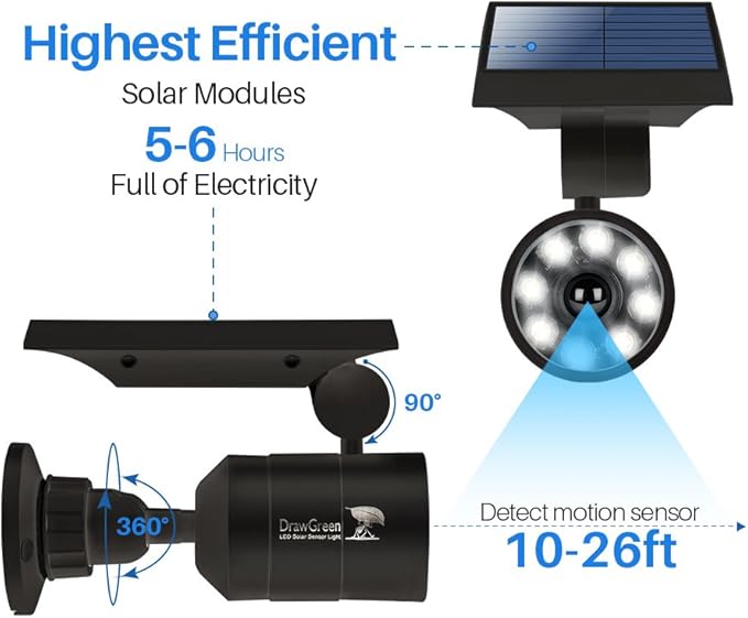 Solar Motion Sensor Light of 2, Solar Lights Outdoor Waterproof, 100-Week 100% Free Replacement Aluminum Outdoor Solar Flood Spot Lights for Deck Yard Fence Patio Stairs Garden