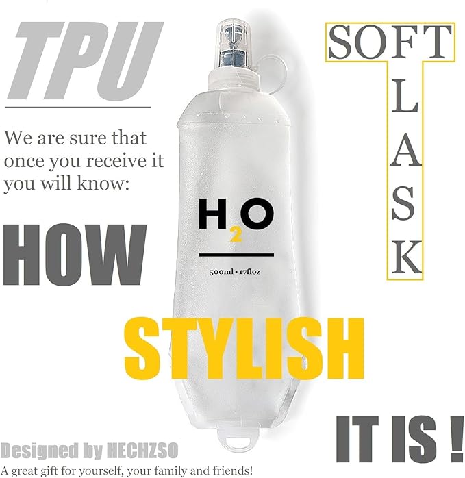 Collapsible TPU Soft Flask 500ml Leakproof Hydration Bottle with High-Flow Bite Valve for Running, Hiking, Cycling & Climbing, Lightweight Foldable Water Bottle (2 pcs 500ml)
