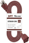 YOJOE Extension Cord, 3 Prong 13A Weatherproof Power Cord, 16 Gauge Heavy Duty 3 ft Brown Extension Cord for Garage, Garden and Home, 16/3 SJTW UL Listed