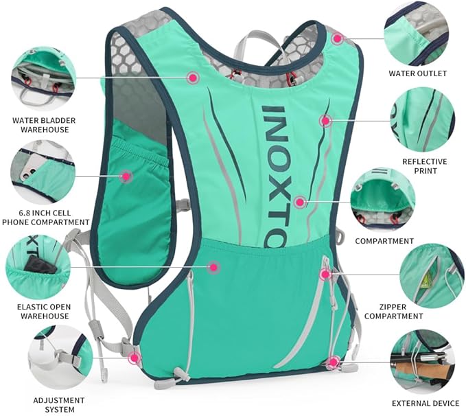 IX INOXTO Running Hydration Vest for Men Women Water Backpack for Running 3L Running Hydration Pack for Trail Running Marathon Race Hiking