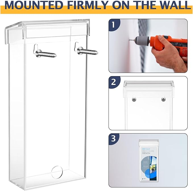 Remerry 1 Pcs Outdoor Brochure Holder 4 x 9 Inch Waterproof Wall Mount Literature Box with Lid Clear Acrylic for Pamphlet Map Menu Display