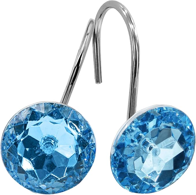 MitoVilla Blue Shower Curtain Hooks Rings, Metal Shower Hooks for Shower Curtain Liner, Blue Rust Proof Shower Rings for Curtain Accessories and Bathroom Shower Rod, 12 Pack Bathroom Set