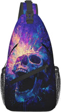 Trippy Skull Sling Bag Crossbody Travel Hiking Chest Backpack Shoulder Daypack For Women Men