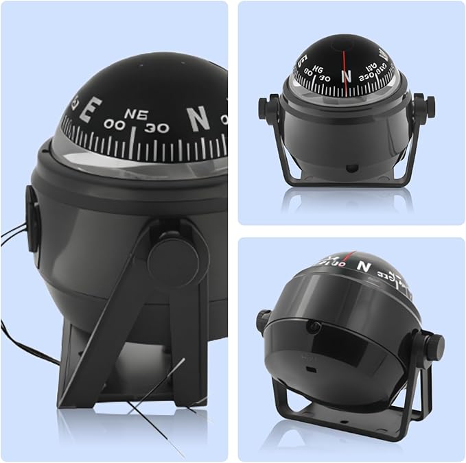 Boat Compass with Magnetic Declination Adjustment, Pivoting Marine Compass Multifunction Digital Navigation Dashboard LED Illumination & Backlight for Marine Boat Truck Car