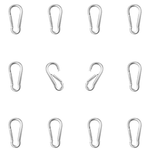 12 Pack 1.57" Heavy Duty Carabiner Clips, M4 Sliver Galvanized Steel Spring Snap Hooks, Rust-Resistant Keychain Clips for Hammock, Camping, Hiking, Fishing, Swing Set