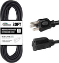 30FT Outdoor Extension Cord-16/3 SJTW Durable Black Extension Cord for Christmas Lights with 3 Prong Grounded Plug for Safety,Great for Outside Christmas Decorations