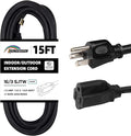 15FT Outdoor Extension Cord-16/3 SJTW Durable Black Extension Cable with 3 Prong Grounded Plug for Safety,Great for Outside Christmas Decorations