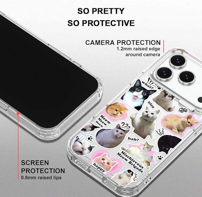 MOSNOVO for iPhone 17 Pro Case | Military Grade 6.6ft Drop Tested | Camera Control | Clear with The Cat Brigade Design