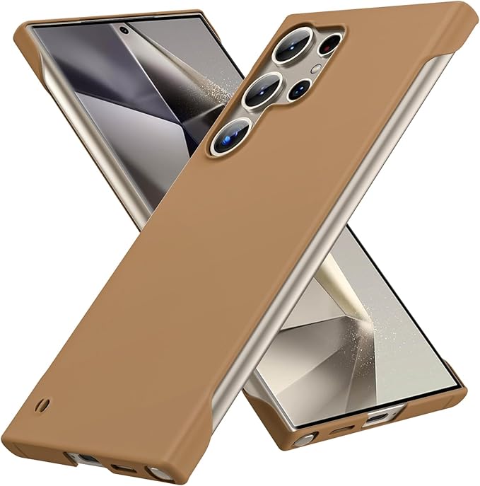 GRECAZO Slim Borderless for Samsung Galaxy S24 Ultra Phone Case 6.8"(2024) Ultra-Thin Lightweight Frameless Matte Hard PC Cover Case with Pull Ring Minimalist Non Slip Rope-Mocha