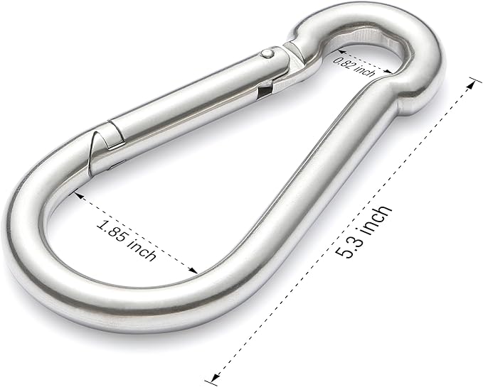 sprookber 316 Stainless Steel Carabiner Clip, Marine Grade Heavy Duty Spring Snap Hook for Outdoor, Boat, Hammock, Set of 5
