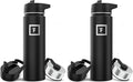 IRON °FLASK Camping & Hiking Hydration Flask with 3 Lids - Stainless Steel, Double Walled & Vacuum Insulated Water Bottle - Leak Proof & BPA Free (Midnight Black, Straw - 22 oz) (Pack of 2)
