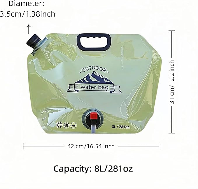 8L/281oz Outdoor Collapsible Water Jug BPA-Free w/Adjustable Faucet - Portable Leakproof Water Storage for Camping, Hiking, Travel & Emergencies (Light green)