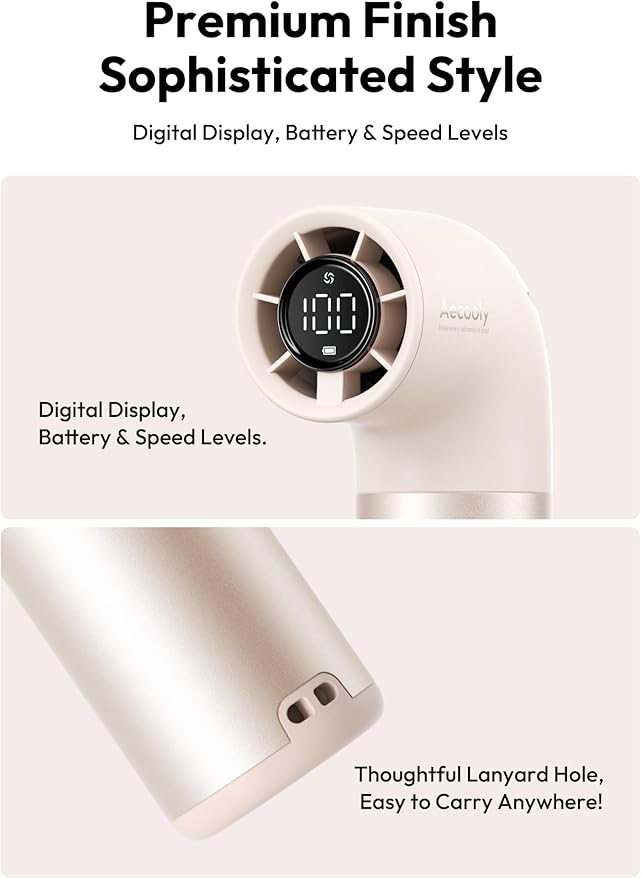 Aecooly Portable Handheld Fan, Powerful Turbo Mini Fan, 19000 RPM High Speed Aero Pro, 15H Max Cooling Time, 6 Speeds Aluminum Case, Pocket Rechargeable Personal Small Travel GIfts for Women Men -Gold