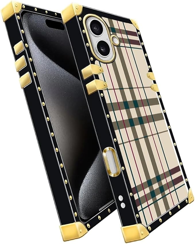 for iPhone 17 Case Luxury Golden Decoration for Girl Women Soft TPU Shockproof Protective Hard PC Back for iPhone 17 Crazy Pattern Black Red Beige Stripes
