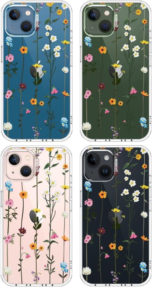 MOSNOVO for iPhone 13/14 Case | Military Grade 6.6ft Drop Tested | Clear with Wildflowers Design