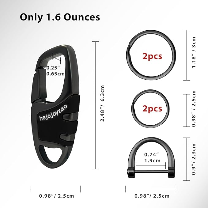 Keychain with Carabiner Clip, 4 Heavy Duty Key Rings and D Ring for Men's Car Key Fob Holder Fits Belt Loops