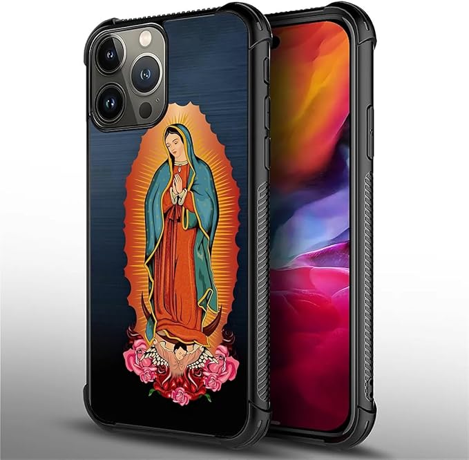 for iPhone 15 Pro Max Case, Red Virgen Guadalupe Pattern Graphic Design Girl Boy Soft Silicone Hard Acrylic Shock Protection for iPhone 15 Pro Max