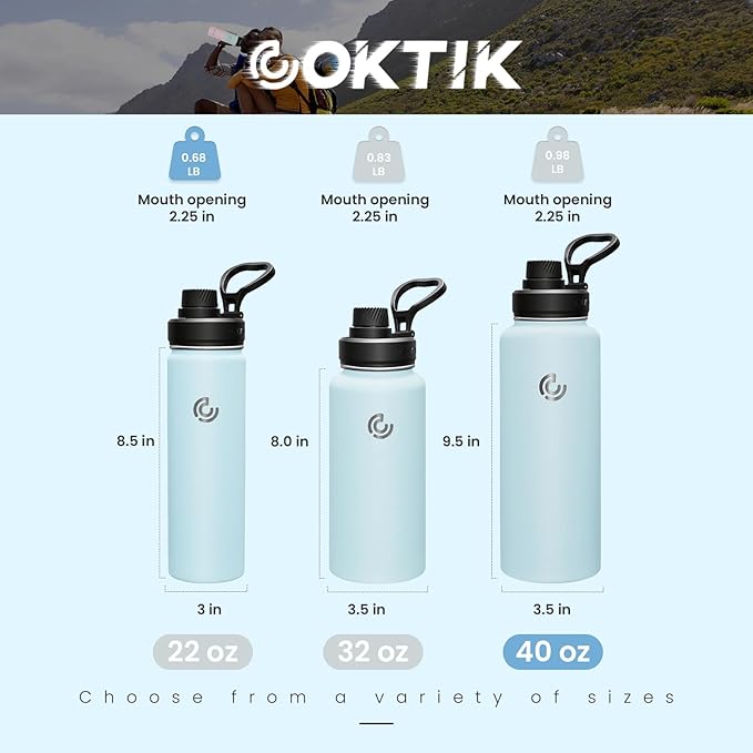 Sports Water Bottle 40oz, Insulated Water Bottle with Handle,Stainless Steel,Simple Modern,Suitable for Travel, School, Boy, Girl(FOG)