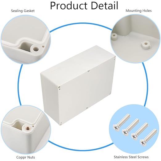 Project Box IP65 Waterproof Junction Box ABS Plastic Electrical Boxes DIY Electronic Project Case Power Enclosure White 10.35x7.17x3.74 inch (263 x 182 x95 mm)