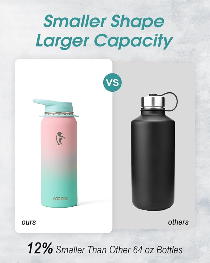 Coolflask Water Bottle with Straw, 40 oz Insulated Metal Water Flask with Straw & Spout Lids, Stainless Steel Double Wall Vacuum, Keep Cold 48h Hot 24h, Leak Proof, BPA-Free, Bubblegum Princess